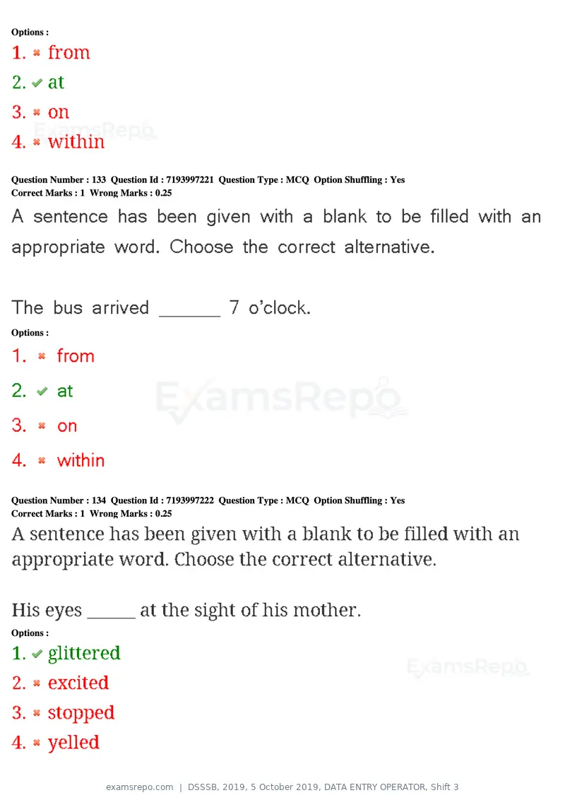 DSSSB 2019 question paper, 5 October 2019, DATA ENTRY OPERATOR, Shift 3, page 122 of 179