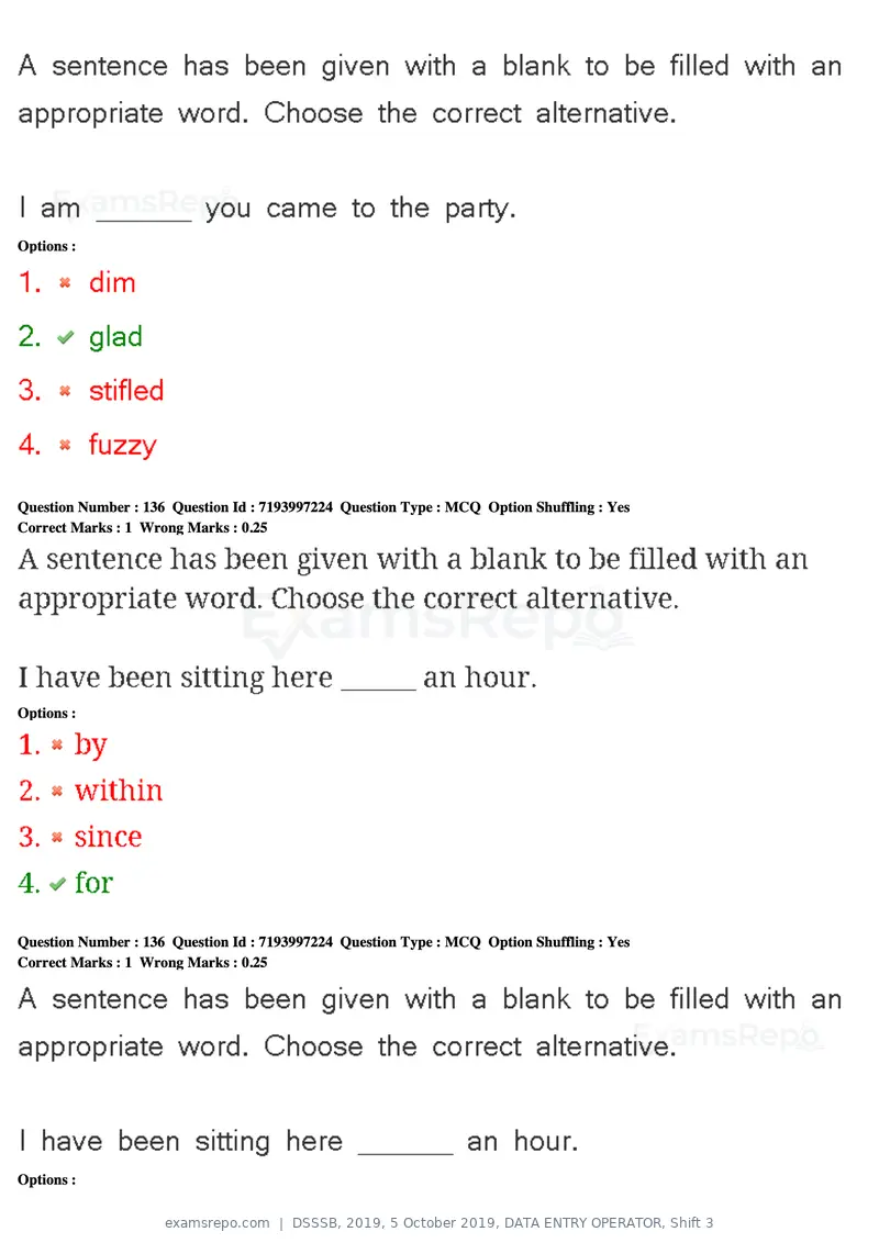 DSSSB 2019 question paper, 5 October 2019, DATA ENTRY OPERATOR, Shift 3, page 124 of 179