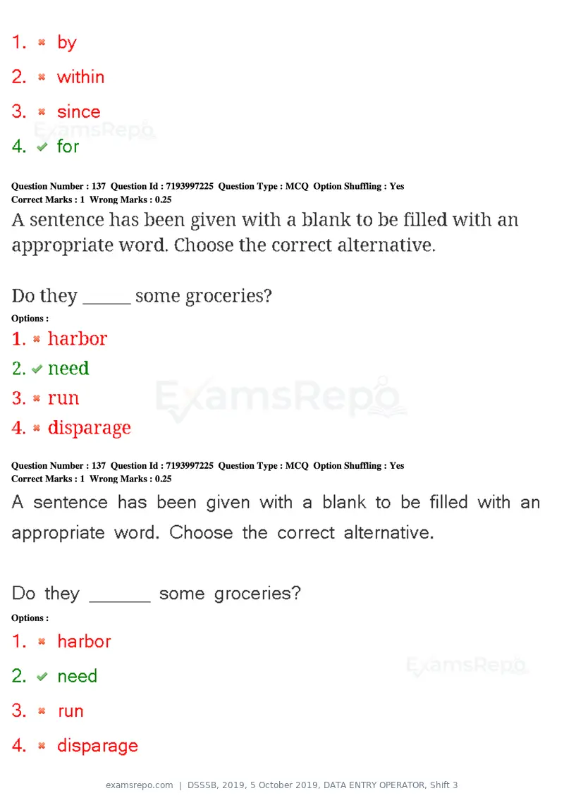 DSSSB 2019 question paper, 5 October 2019, DATA ENTRY OPERATOR, Shift 3, page 125 of 179