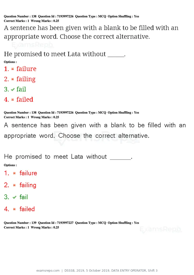 DSSSB 2019 question paper, 5 October 2019, DATA ENTRY OPERATOR, Shift 3, page 126 of 179