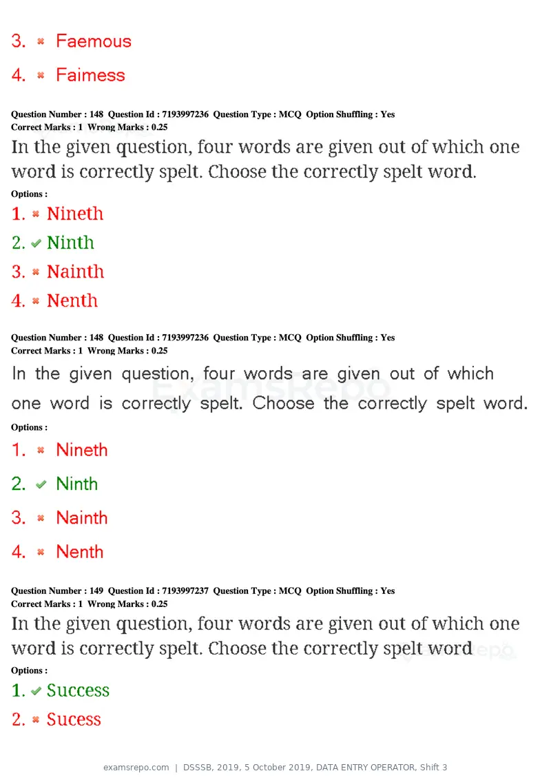 DSSSB 2019 question paper, 5 October 2019, DATA ENTRY OPERATOR, Shift 3, page 135 of 179