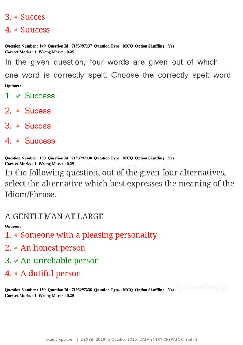 DSSSB 2019 question paper, 5 October 2019, DATA ENTRY OPERATOR, Shift 3, page 136 of 179