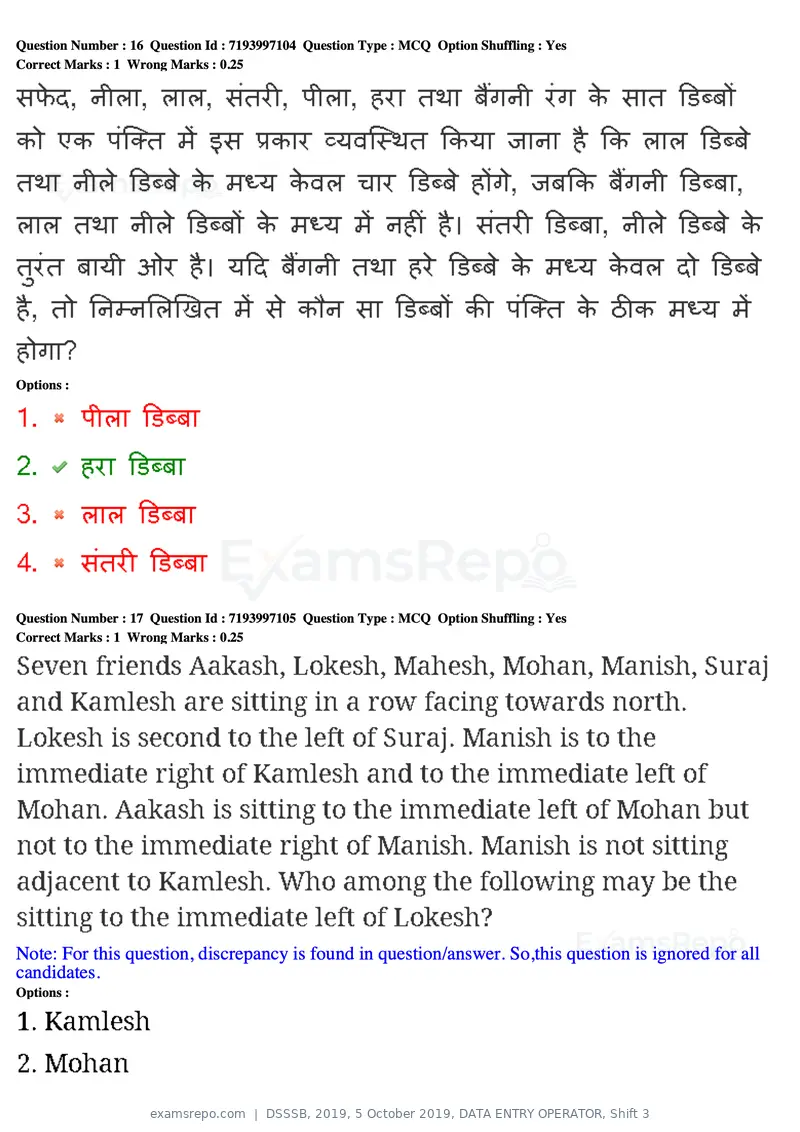 DSSSB 2019 question paper, 5 October 2019, DATA ENTRY OPERATOR, Shift 3, page 14 of 179