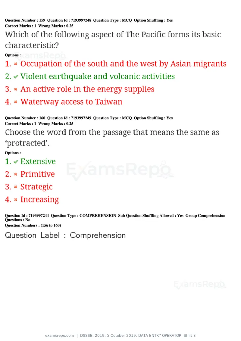 DSSSB 2019 question paper, 5 October 2019, DATA ENTRY OPERATOR, Shift 3, page 144 of 179