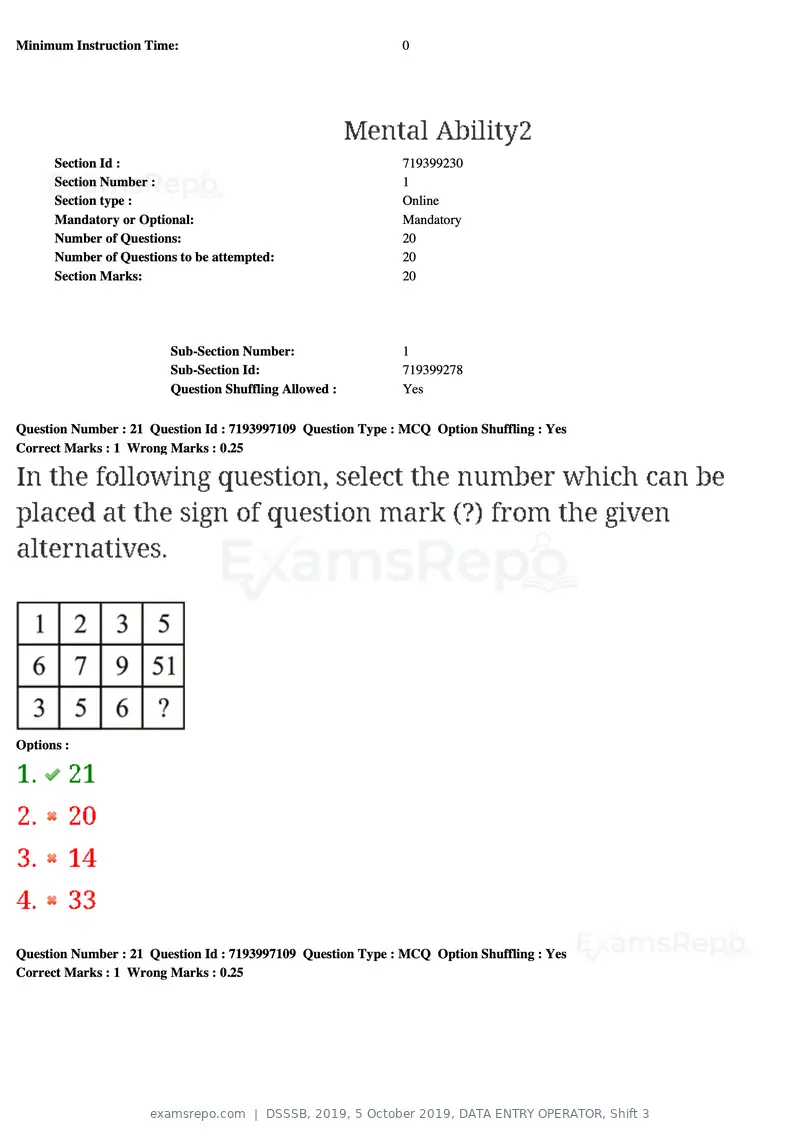 DSSSB 2019 question paper, 5 October 2019, DATA ENTRY OPERATOR, Shift 3, page 21 of 179