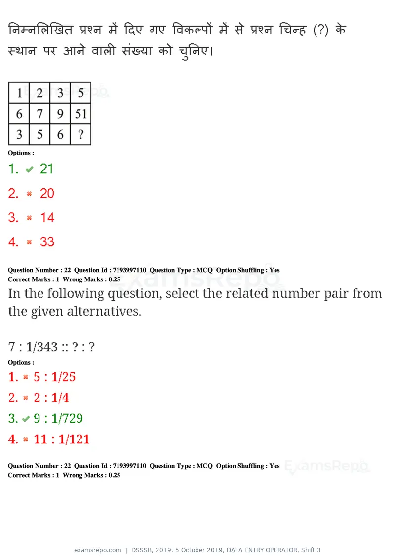 DSSSB 2019 question paper, 5 October 2019, DATA ENTRY OPERATOR, Shift 3, page 22 of 179