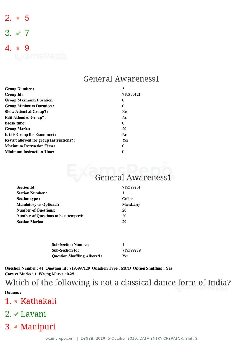 DSSSB 2019 question paper, 5 October 2019, DATA ENTRY OPERATOR, Shift 3, page 43 of 179