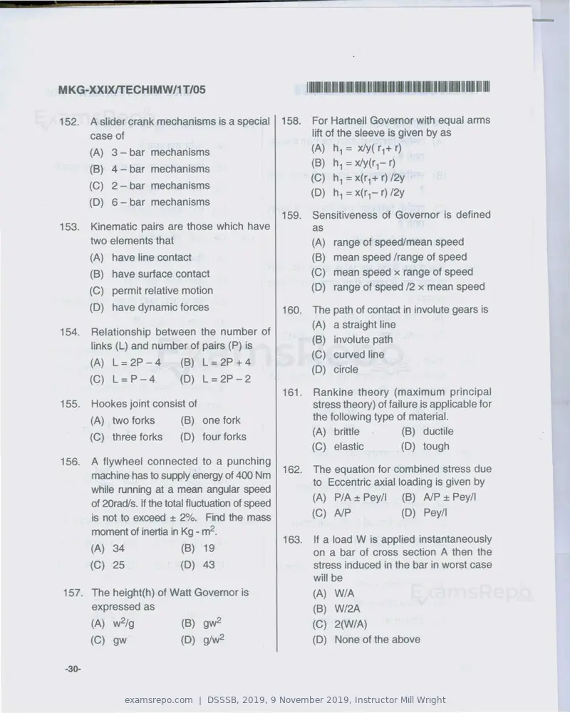DSSSB 2019 question paper, 9 November 2019, Instructor Mill Wright, page 30 of 40