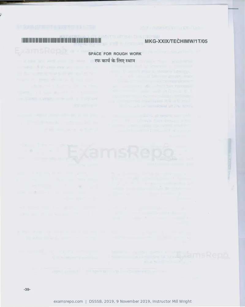 DSSSB 2019 question paper, 9 November 2019, Instructor Mill Wright, page 39 of 40