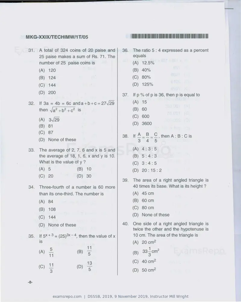 DSSSB 2019 question paper, 9 November 2019, Instructor Mill Wright, page 8 of 40