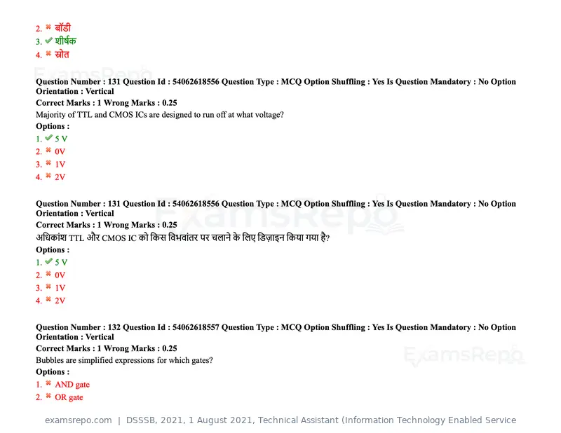 DSSSB 2021 question paper, 1 August 2021, Technical Assistant (Information Technology Enabled Service, page 108 of 158
