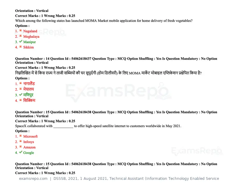 DSSSB 2021 question paper, 1 August 2021, Technical Assistant (Information Technology Enabled Service, page 11 of 158