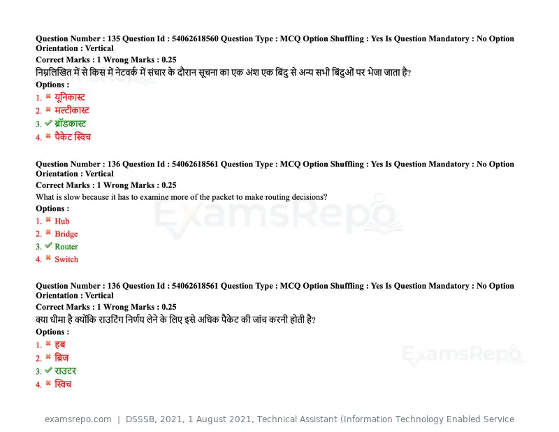 DSSSB 2021 question paper, 1 August 2021, Technical Assistant (Information Technology Enabled Service, page 111 of 158