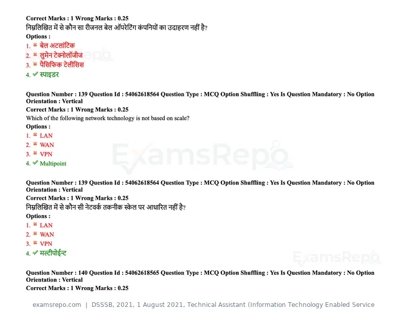 DSSSB 2021 question paper, 1 August 2021, Technical Assistant (Information Technology Enabled Service, page 113 of 158