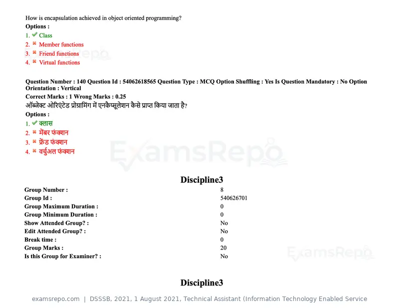 DSSSB 2021 question paper, 1 August 2021, Technical Assistant (Information Technology Enabled Service, page 114 of 158