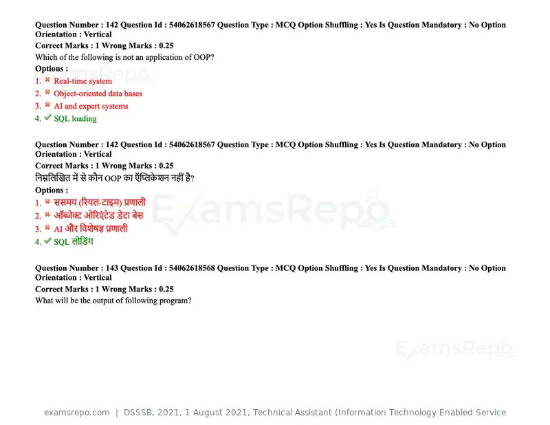 DSSSB 2021 question paper, 1 August 2021, Technical Assistant (Information Technology Enabled Service, page 116 of 158
