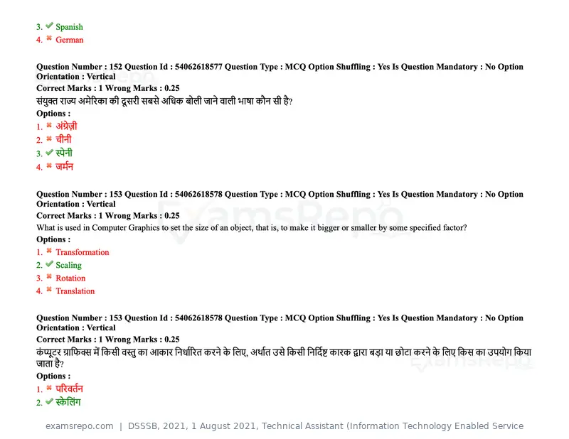 DSSSB 2021 question paper, 1 August 2021, Technical Assistant (Information Technology Enabled Service, page 125 of 158