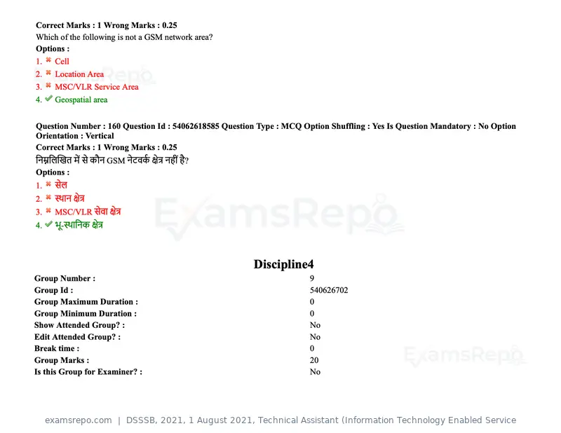 DSSSB 2021 question paper, 1 August 2021, Technical Assistant (Information Technology Enabled Service, page 130 of 158
