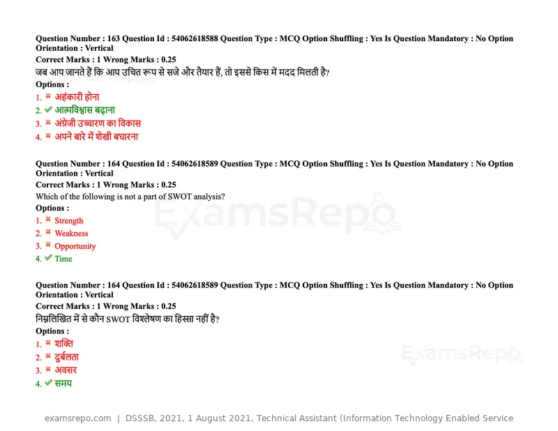 DSSSB 2021 question paper, 1 August 2021, Technical Assistant (Information Technology Enabled Service, page 133 of 158