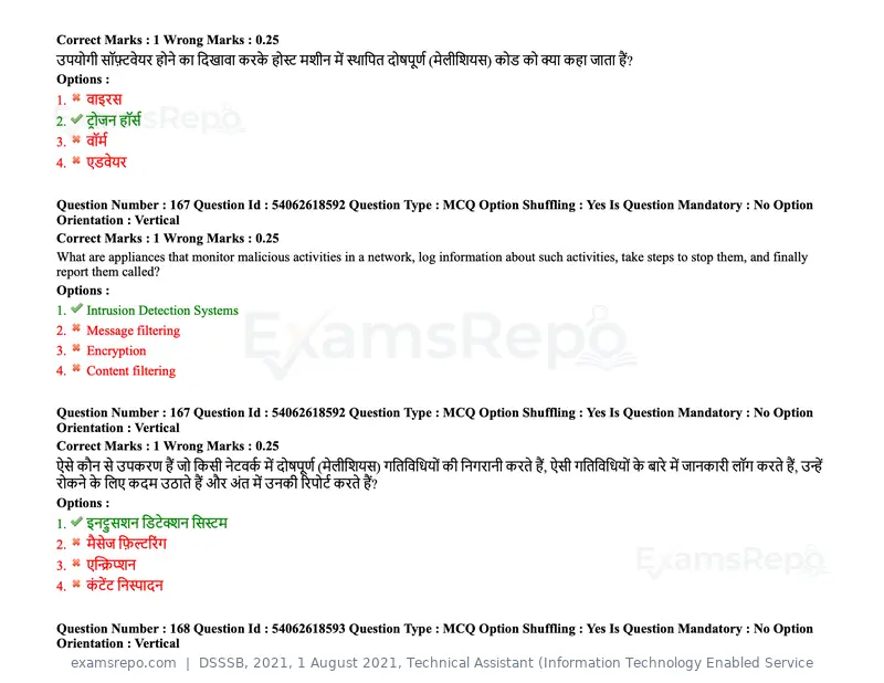 DSSSB 2021 question paper, 1 August 2021, Technical Assistant (Information Technology Enabled Service, page 135 of 158