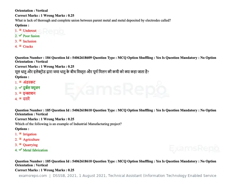 DSSSB 2021 question paper, 1 August 2021, Technical Assistant (Information Technology Enabled Service, page 147 of 158