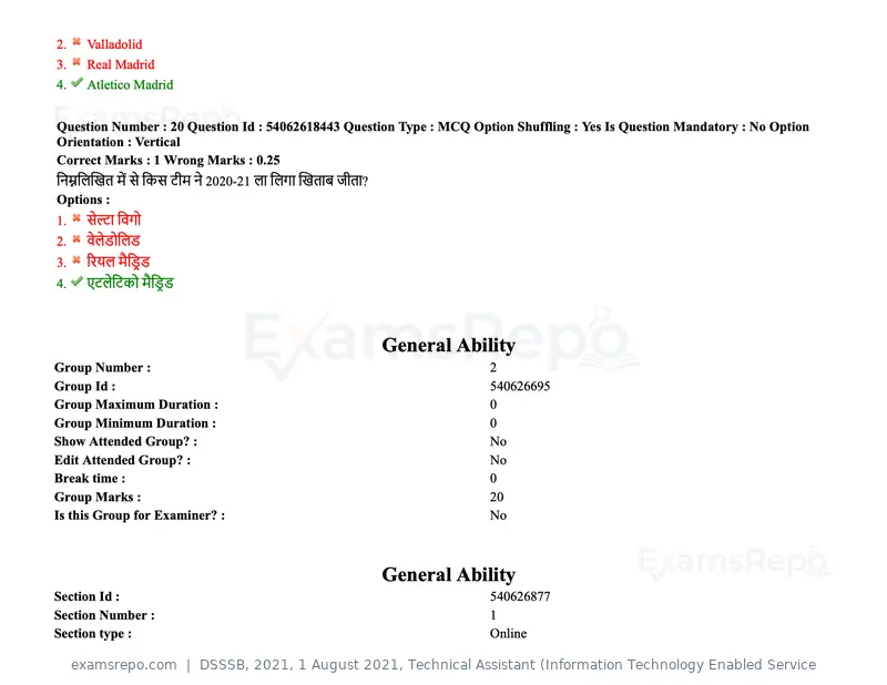 DSSSB 2021 question paper, 1 August 2021, Technical Assistant (Information Technology Enabled Service, page 15 of 158