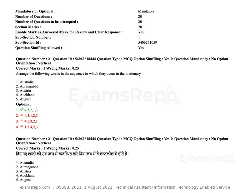 DSSSB 2021 question paper, 1 August 2021, Technical Assistant (Information Technology Enabled Service, page 16 of 158