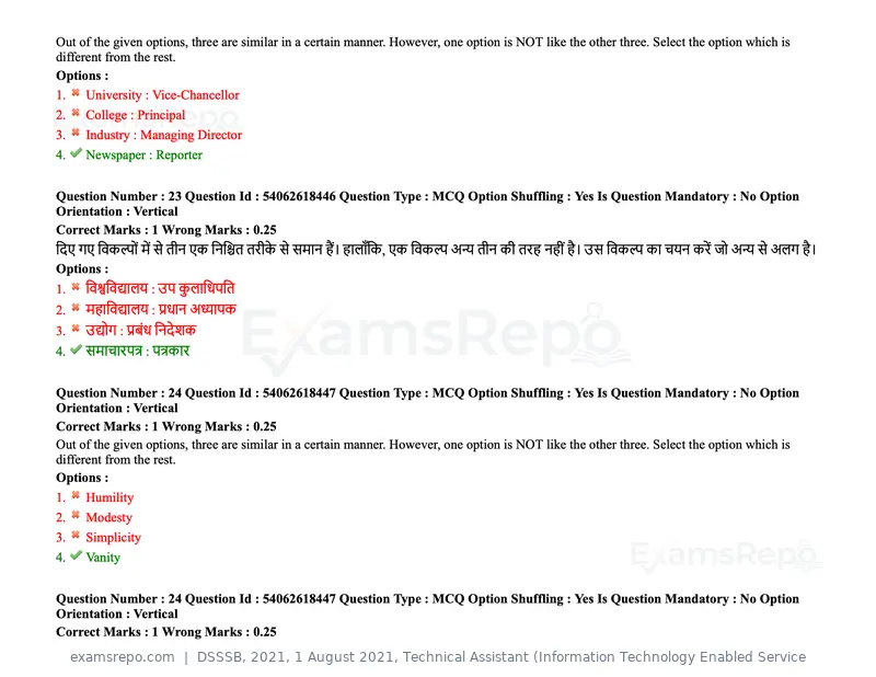 DSSSB 2021 question paper, 1 August 2021, Technical Assistant (Information Technology Enabled Service, page 18 of 158
