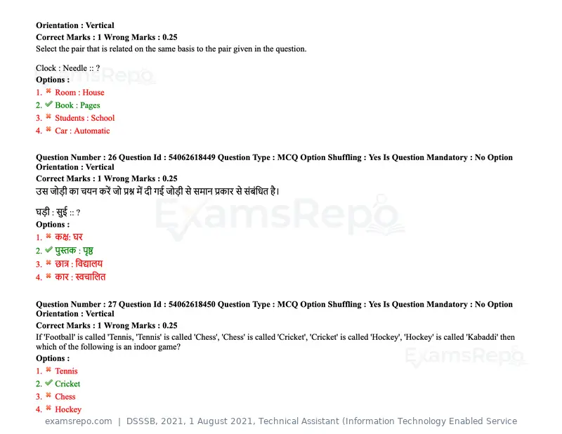 DSSSB 2021 question paper, 1 August 2021, Technical Assistant (Information Technology Enabled Service, page 20 of 158