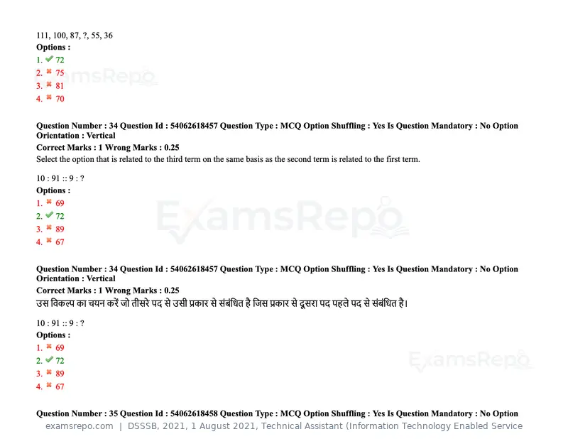 DSSSB 2021 question paper, 1 August 2021, Technical Assistant (Information Technology Enabled Service, page 26 of 158