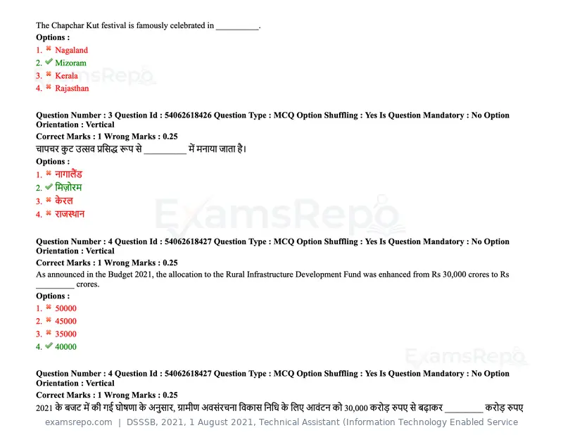 DSSSB 2021 question paper, 1 August 2021, Technical Assistant (Information Technology Enabled Service, page 4 of 158