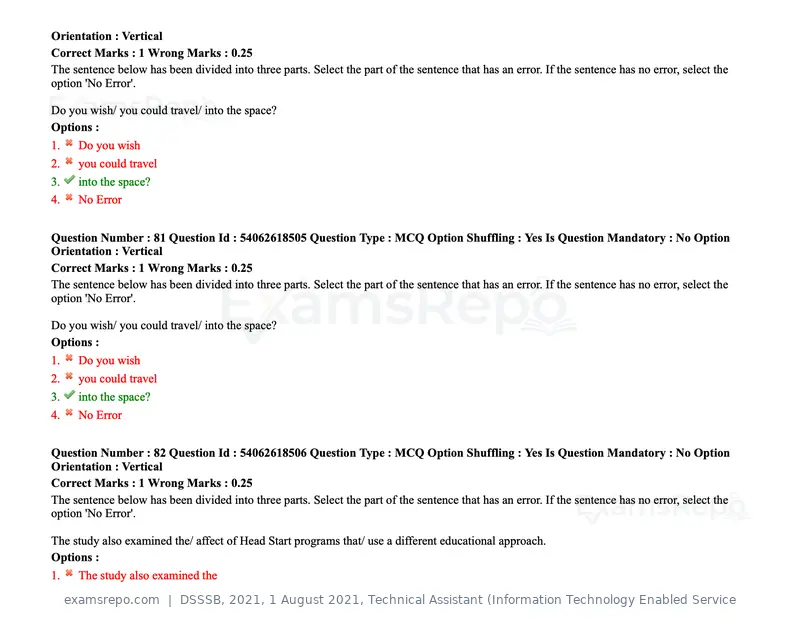 DSSSB 2021 question paper, 1 August 2021, Technical Assistant (Information Technology Enabled Service, page 70 of 158