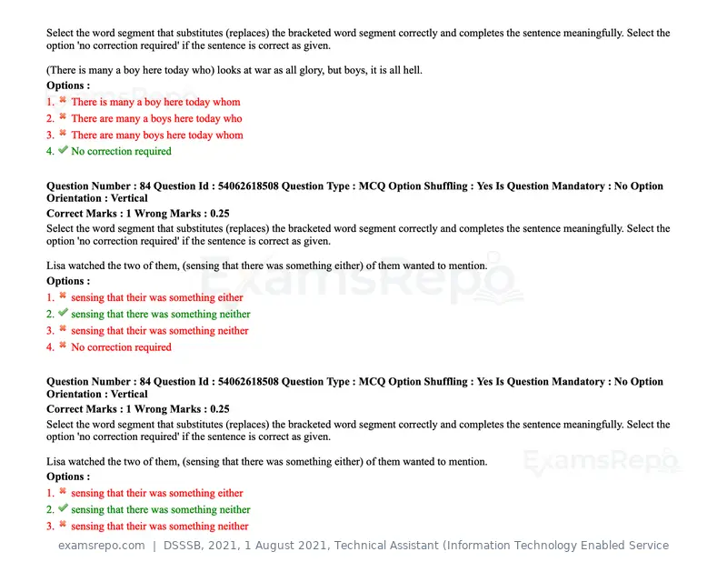 DSSSB 2021 question paper, 1 August 2021, Technical Assistant (Information Technology Enabled Service, page 72 of 158