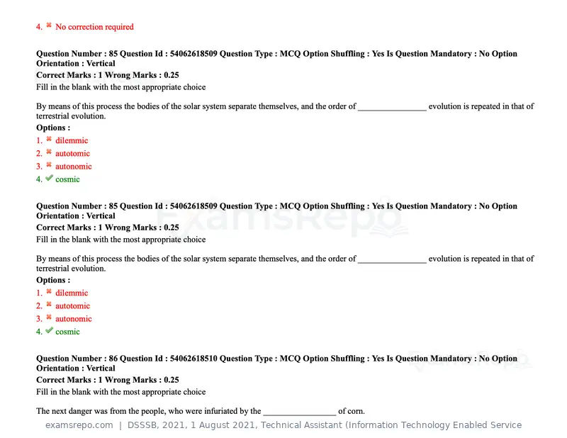 DSSSB 2021 question paper, 1 August 2021, Technical Assistant (Information Technology Enabled Service, page 73 of 158