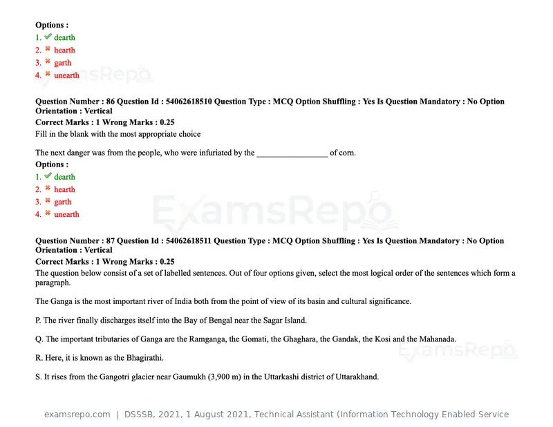 DSSSB 2021 question paper, 1 August 2021, Technical Assistant (Information Technology Enabled Service, page 74 of 158