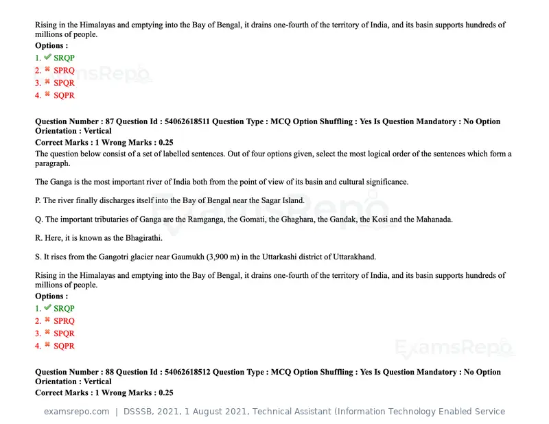 DSSSB 2021 question paper, 1 August 2021, Technical Assistant (Information Technology Enabled Service, page 75 of 158