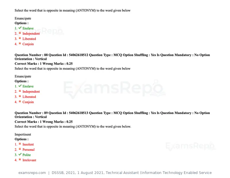 DSSSB 2021 question paper, 1 August 2021, Technical Assistant (Information Technology Enabled Service, page 76 of 158