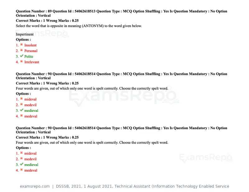 DSSSB 2021 question paper, 1 August 2021, Technical Assistant (Information Technology Enabled Service, page 77 of 158
