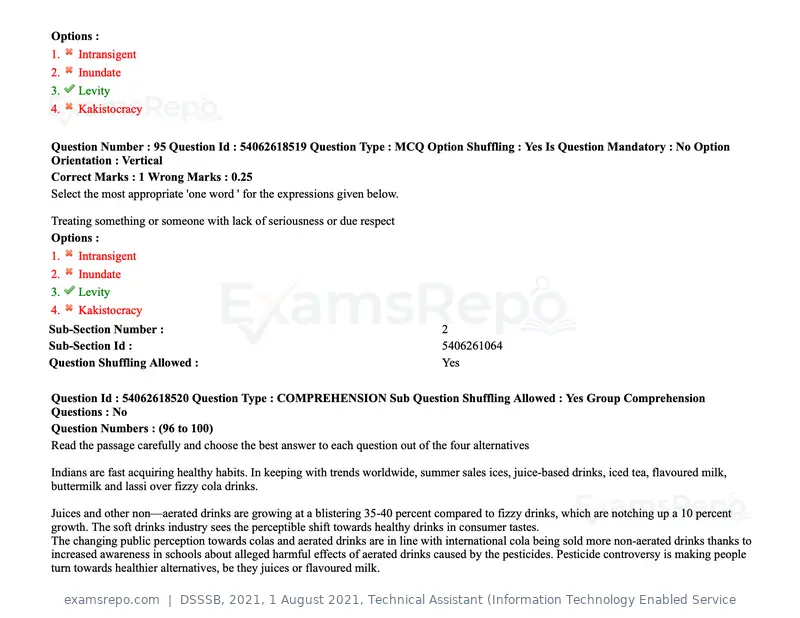 DSSSB 2021 question paper, 1 August 2021, Technical Assistant (Information Technology Enabled Service, page 81 of 158