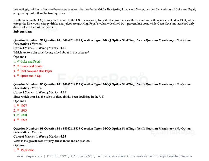 DSSSB 2021 question paper, 1 August 2021, Technical Assistant (Information Technology Enabled Service, page 82 of 158