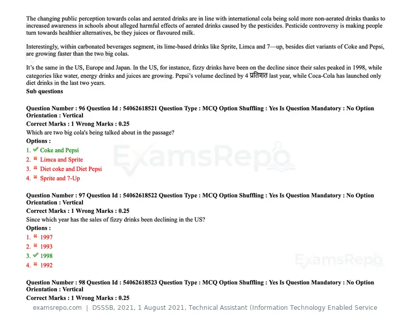 DSSSB 2021 question paper, 1 August 2021, Technical Assistant (Information Technology Enabled Service, page 84 of 158