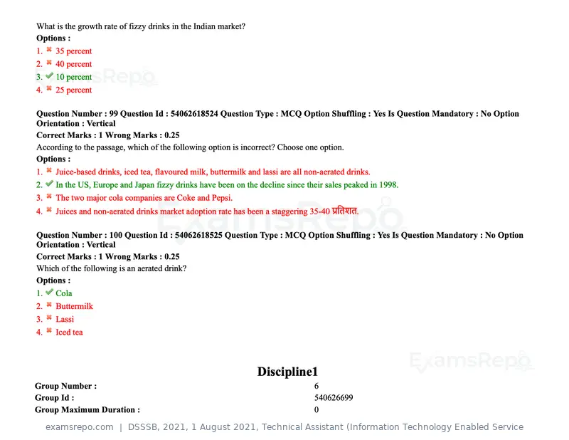 DSSSB 2021 question paper, 1 August 2021, Technical Assistant (Information Technology Enabled Service, page 85 of 158