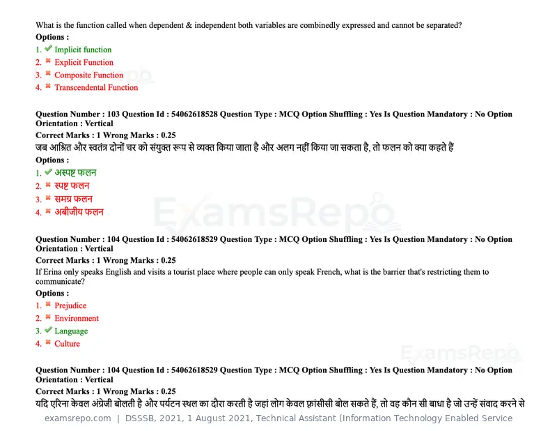 DSSSB 2021 question paper, 1 August 2021, Technical Assistant (Information Technology Enabled Service, page 88 of 158