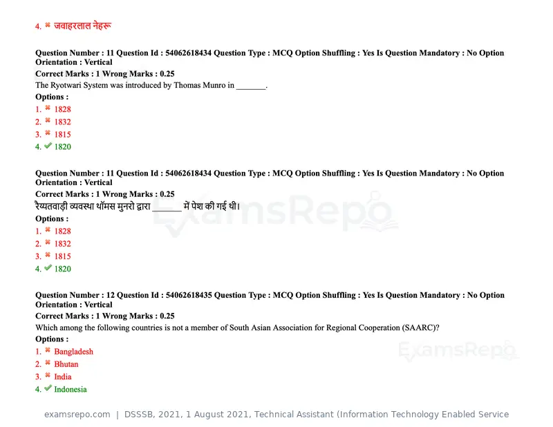 DSSSB 2021 question paper, 1 August 2021, Technical Assistant (Information Technology Enabled Service, page 9 of 158