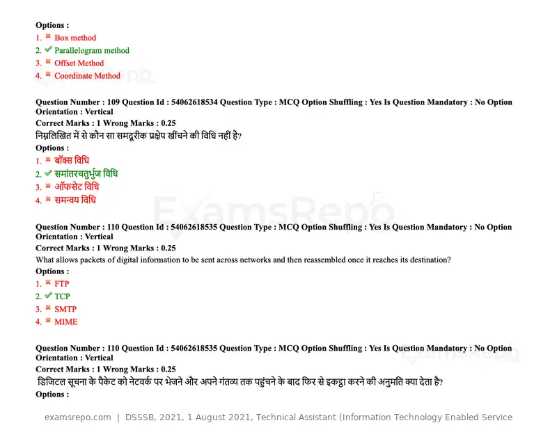 DSSSB 2021 question paper, 1 August 2021, Technical Assistant (Information Technology Enabled Service, page 92 of 158