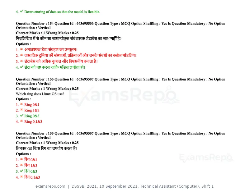DSSSB 2021 question paper, 10 September 2021, Technical Assistant (Computer), Shift 1, page 125 of 157