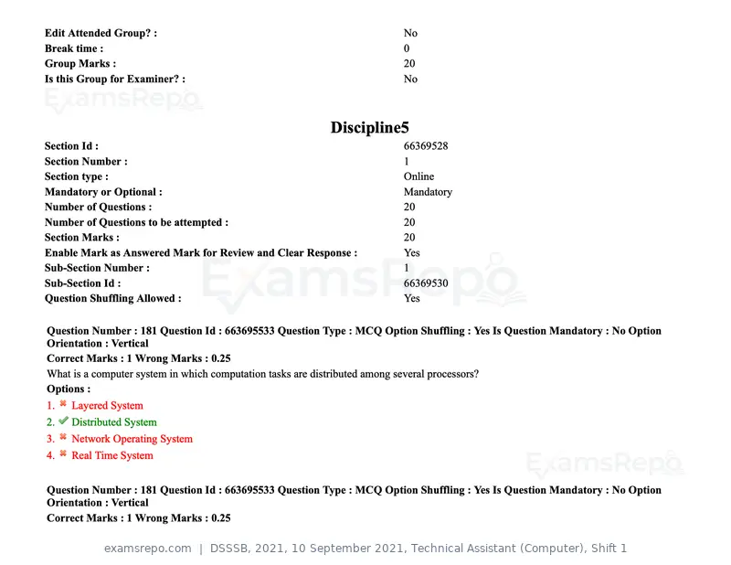 DSSSB 2021 question paper, 10 September 2021, Technical Assistant (Computer), Shift 1, page 143 of 157