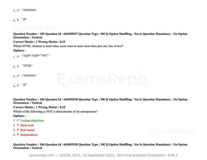 DSSSB 2021 question paper, 10 September 2021, Technical Assistant (Computer), Shift 1, page 147 of 157