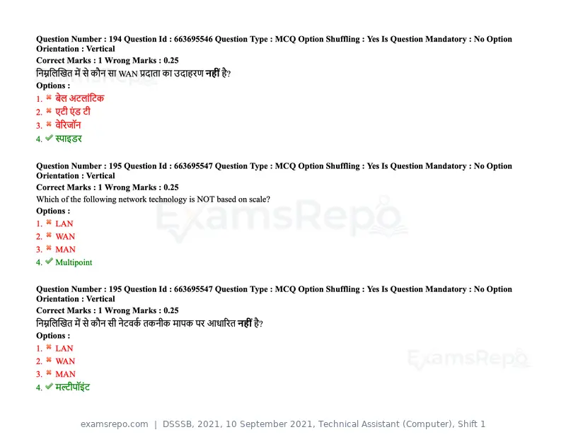 DSSSB 2021 question paper, 10 September 2021, Technical Assistant (Computer), Shift 1, page 153 of 157