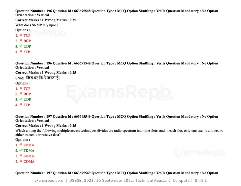 DSSSB 2021 question paper, 10 September 2021, Technical Assistant (Computer), Shift 1, page 154 of 157